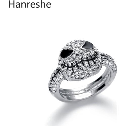 Ghost Crystal Ring Black Enamel Skull Engagement Ring Love Couple Rings Gift Punk Jewelry Wedding Band Rings Men Gift