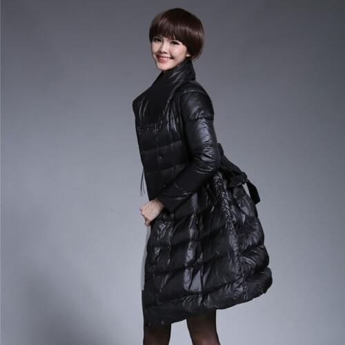 Autumn Down coat long sleeve solid color black Down jacket loose big size warm down warm women fashion Down jacket tide ENGAYI