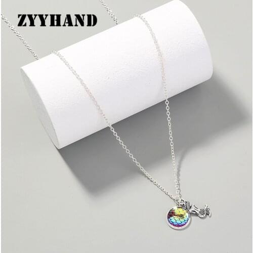 Silver-Color Mermaid Multi Squama Pendant Necklace Cross Chain Women Alloy Jewelry Girl Casual Party Jewellery