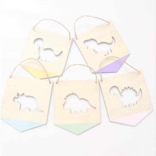 Nordic Dinosaur Wood Chip Positive Slogan Banner Garland Kids Room Decorations Wall Hanging Ornament Nursery Decor Photo Props