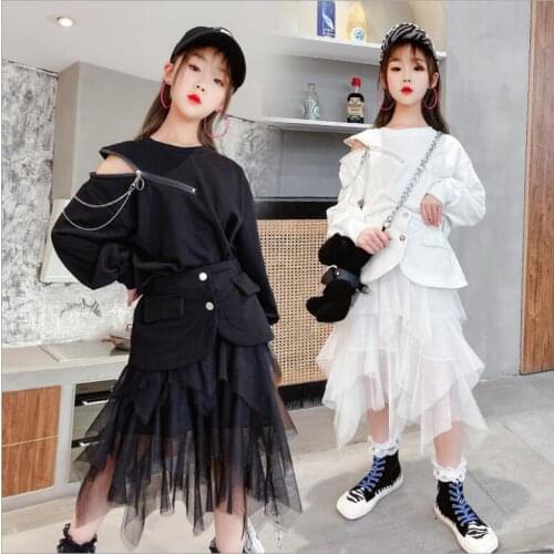 Personality Girls Sets 2021 Spring Top And Tulle TuTu Skirts 2 Pcs Sets Fashion Casual fashion Teen Girls Clothing 6 8 10 12
