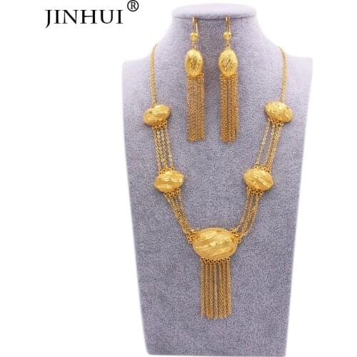 African wedding jewelry sets 24K gold color necklace pendant earring for women Indian Dubai party bridal gifts jewellery set