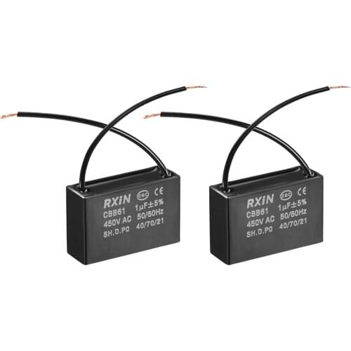 Uxcell CBB61 Run Capacitor 450V AC 2 Cable Metallized Polypropylene Film Capacitors for Ceiling Fan 1uF-4.5uF 1uF