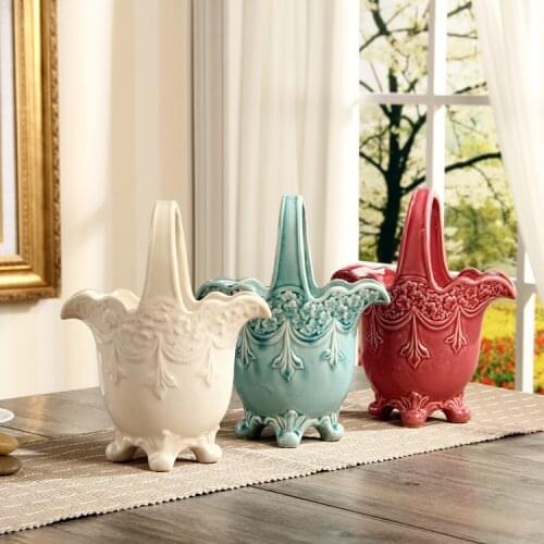 Vintage Ceramic Relief Carving Flower Basket Decorative Pottery Plant Tub Utensil Ornament Craft Accessories for Room and Garden