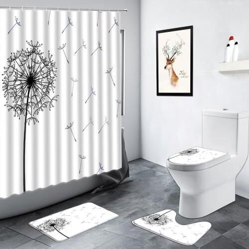 Black Dandelion Shower Curtain Creative Flowers Nordic Simple Home Bath Mat Set Carpet Non-slip Mats Toilet Cover Bathroom Decor