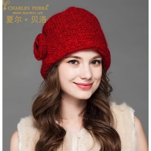 Charles Perra Women Hats Caps 2020 NEW Winter Knitted Cap Double Layer Handmade Wool Knitting Hat Casual Female Beanies 2901