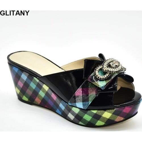 Women High Heel Shoes Wedge Heels Slippers for Ladies PU Sole Shoes Diamonds White To Wedges Shoes for Women Italian Women Pumps