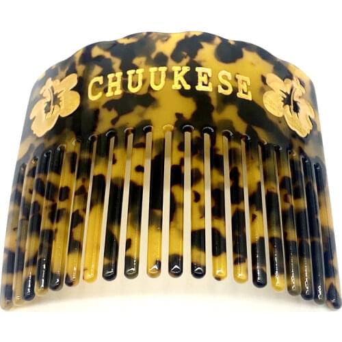 Newest Designed Fashion Tortoise Shell Material With Gold Flower CHUUKESE Engrarved Acrylic Wide Hair Combs Brushes For Ladies