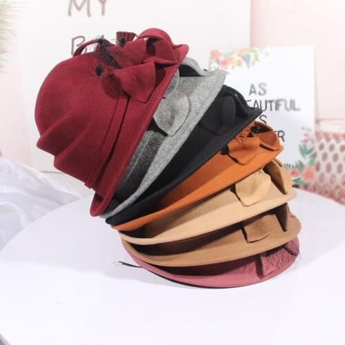 Autumn Winter Vintage Women Style Elegant Fedora Bowknot Veil Fascinator Beret England Ladies Wedding Party Fashion Wool Fedora