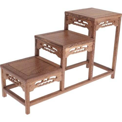 1/6 Wooden 3 Layer Bonsai Shelf Display Table Furniture for Figures Dollhouse Blythe BJD Dolls Accessory