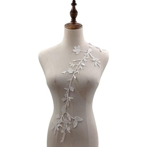 10Pieces Ivory Polyester Lace Flowers Embroidery Long Applique Hollow Embroidery DIY Lace Accessories Wedding Dress 64CM