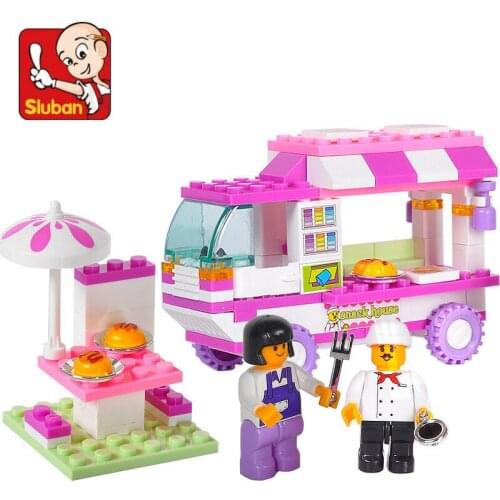 102Pcs City Pink Dream Old Vans Snack House Car Building Blocks Sets Friends DIY Kit Creation Bricks Educational Toys for Girls