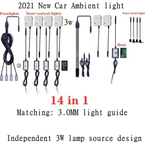 14 in 1 Car Ambient Light Foot Lamps 3w Optical Fibre 64 Colors Led Wireless No Threading App Control car lights RGB colors
