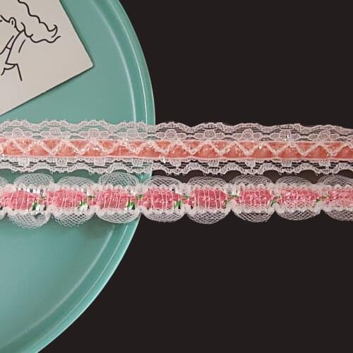 2Yards 20MM Embroidered Flower Lace Trim Fabric Organza Gauze Ribbon Soft DIY Hair Bow Material Craft Decorate Clothes Sew Home