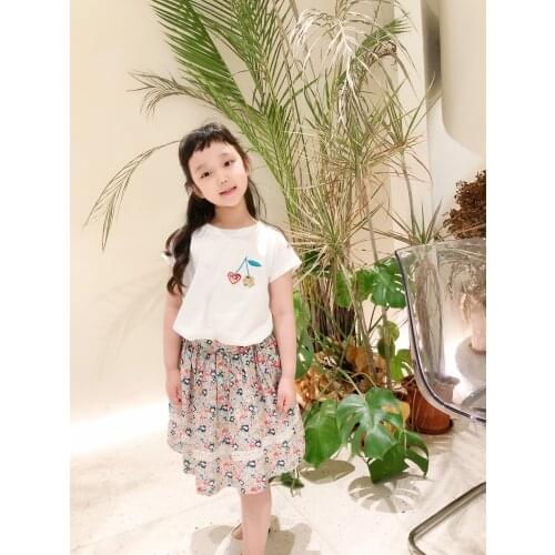 2021 February 20th girls Tees 100% cotton cherry pattern embroidered sweet kids summer tshirt baby white tops