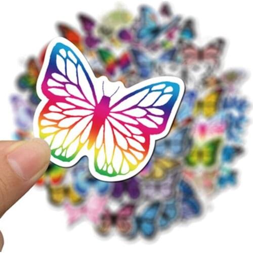 50pcs Colorful Butterfly Stickers for Laptop Skateboard Guitar Stationery Stickers DIY Fridge Car Bottle Decals Kids Toys