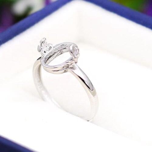 8x10mm Oval Cabochon Sterling Silver 925 Engagement Wedding Women Ring Setting Fine Jewelry For Gemstone Adjustable