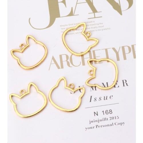 97QE 5Pcs Cat Head DIY UV Frame Pendants Open Bezel Setting UV Resin Jewelry Making