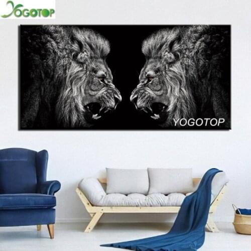 Large diy Diamond embroidery howl Black and white lion full diamond painting Animal 5D Drill mosaic rhinestone Wall Art YY1630