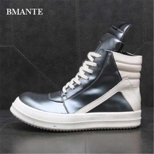Bmante Mens Shoes High-TOP Ankle Boots Genuine Leather Mens Sneaker Brand Platform Lace-up Winter Women Shoes Goth Dark Owen