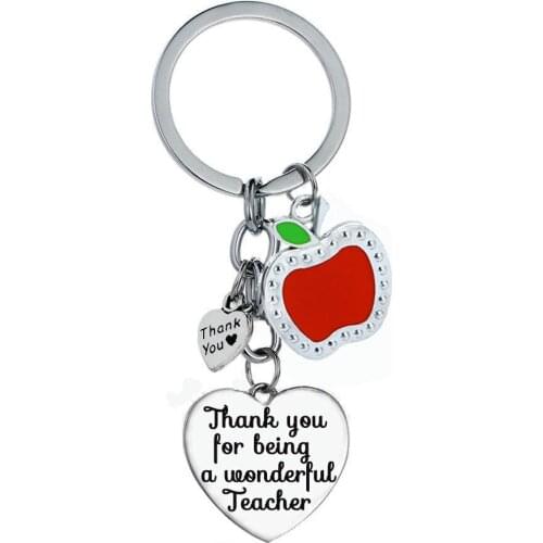 12PC/Lot Love Heart Apple Charm Keyring Thank You For Being A Wonderful Teacher Keychain Gifts For Teacher Jewelry Key Chains