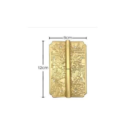 Pure brass Chinese imitation of classical landscape figure mahogany furniture hinge handle top cabinet Book Wine wardrobe copper