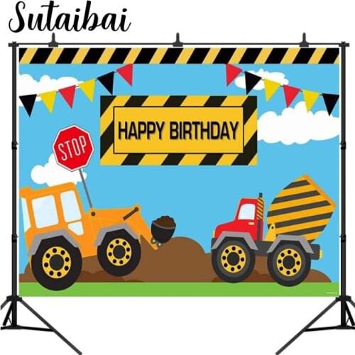 Construction Theme Photography Backdrop for Boy Birthday Party Banner Decoration Digger Trucks Background Photo Booth Photocall