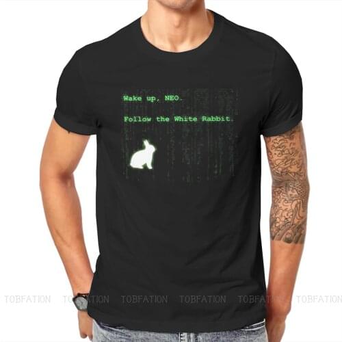 Wake Up Neo Follow White Rabbit Hip Hop TShirt The Matrix Neo Anderson Morpheus Film Tops T Shirt Male Short Sleeve Gift Clothes