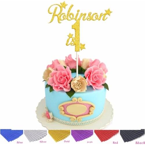 Personalised Custom Name Age Star Cake Topper in Glitter Silver Gold Baby Shower 1st Birthday Decorations Cake Topper