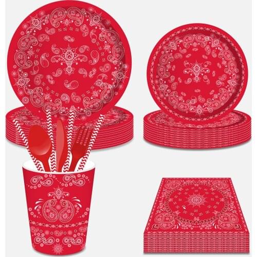 Indian Paisley Pattern Power Authority Cashew Happy Birthday Party Disposable Tableware Sets Paper Plates Party Decorations