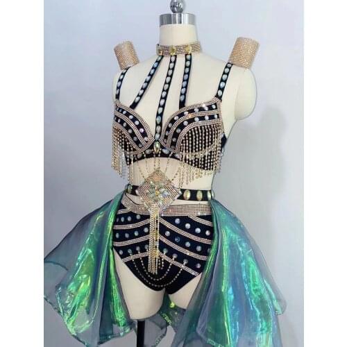 Sparkly party girl jazz dance wear stage outfits Sexy singer bikini nightclub bar dj costume