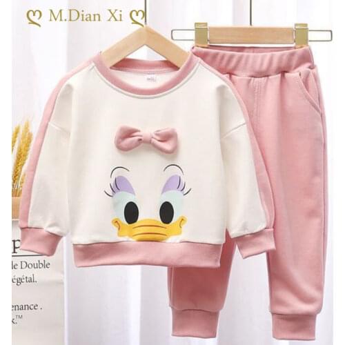 Girls' Long Sleeved Set 2021 Autumn New Childrens Wear Childrens Bow Sports Cover Sweater Girls Two-piece Set Kids Clothes