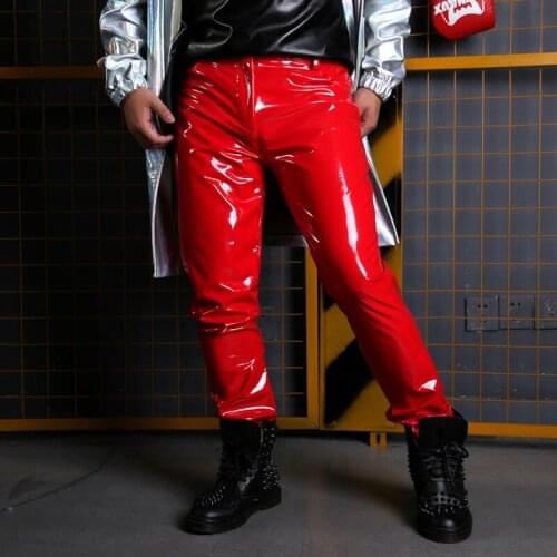 Costumes Singer Dancing Dj Hip Hop Clothes Can Be Customized Stage Men Patent Leather Pant Male Fashion Slim Fit Trousers