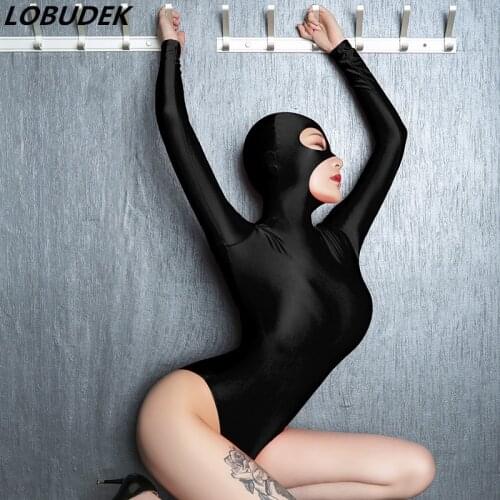 Red Black Stretch Masked Jumpsuit Tights Sexy Adult Female DJ Dancer Pole Dancing Leotard Stage Wear Sexy Acrobatics Costume