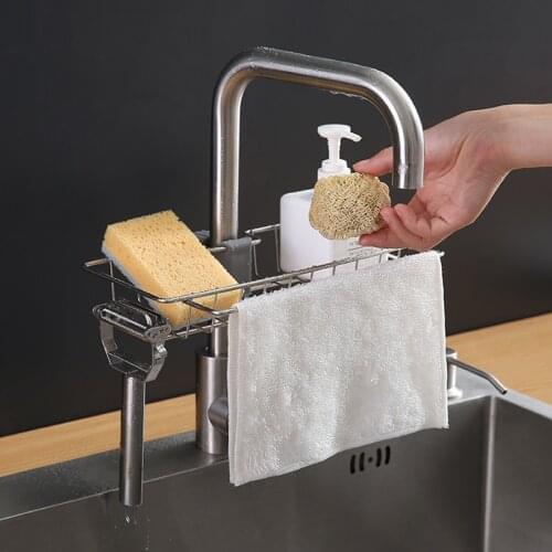 Kitchen Storage Stainless Steel Faucet Shelf Hanging Basket Sponge Drain Rack Sink Storage Rack Rag Rack