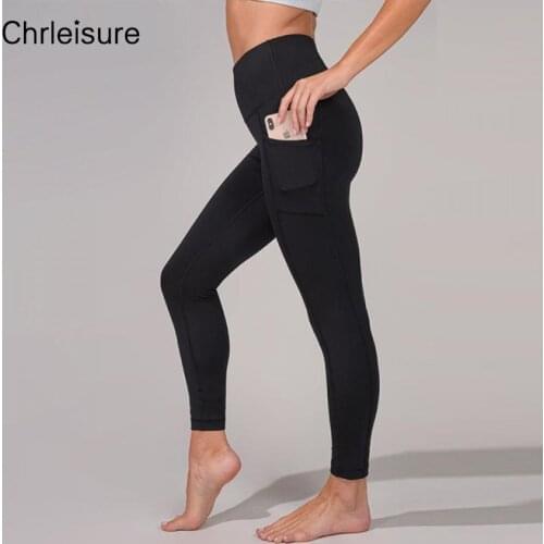 CHRLEISURE Women Push Up Leggings Workout High Waist Solid Color Gym Legging With Pockets Fitness Sports Elasticity Leggins