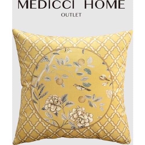 Medicci Home 2021 Autumn New Arrival Pillow Case Sham Oriental Rhythm Gold Moon Birds Print Furniture Cushion Cover 43x43cm