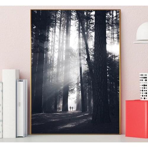 Tree Forest Landscape Nordic People Posters And Prints Wall Art Canvas Painting Black White Wall Pictures For Living Room Decor