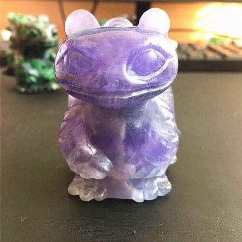 Natural Rainbow Fluorite Ruby Crystal Carved Animal Crafts Toothless Dragon