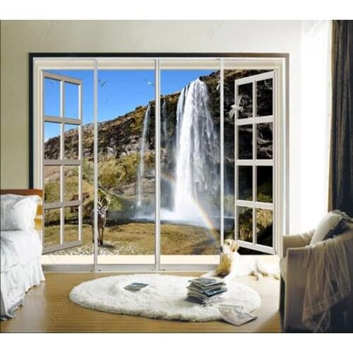 Papel de parede fantasy waterfall and outside the window 3d wallpaper mural,iving room tv wall bedroom wall papers home decor