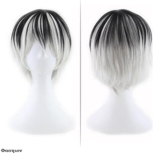 Anime Wigs Heat Resistance Fiber Wigs Tokyo Ghoul Kaneki Ken Wig Short Straight Silver Grey Synthetic Hair Cosplay