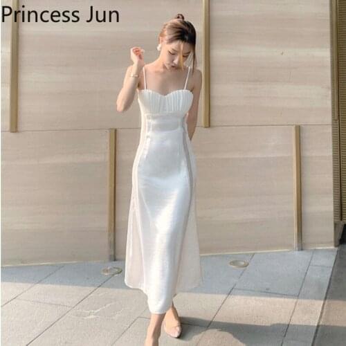 Retro Pleated Slash Neck Strap Tube Dress Sleeveless Satin Lace Stitching Fairy White Dress French Elegant Party A Line Dress