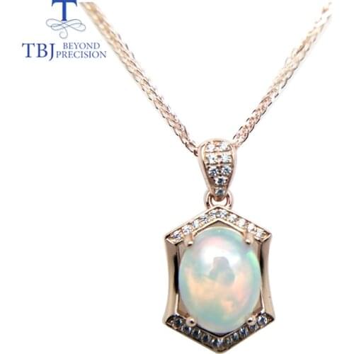 TBJ ,Natural ethopian opal oval cut 8*10 pendants with chain in 925 sterling silver gemstone necklace with gift box