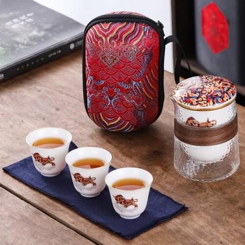 Deer Painting Cow Portable Outdoor Travel Tea Set Ceramic Anti Scalding Simple Teaware Tea Making Express Cup Designer Gift Good