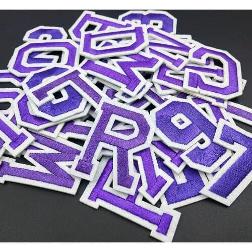 Purple A-Z English Letters Number Embroidery Patches Diy Stickers Applique Iron On Patchs For Clothing Badge Paste Clothes Hats