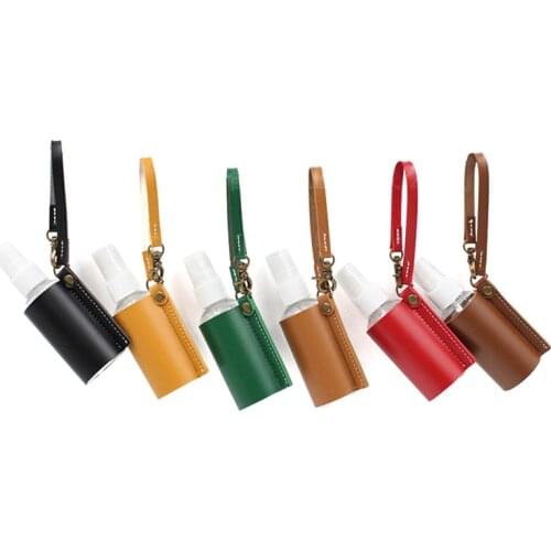 60ml Empty Spray Bottle PU Leather Hand Sanitizer Hanging Keychain Holder Refillable Travel Carriers Bottles Protective Cover