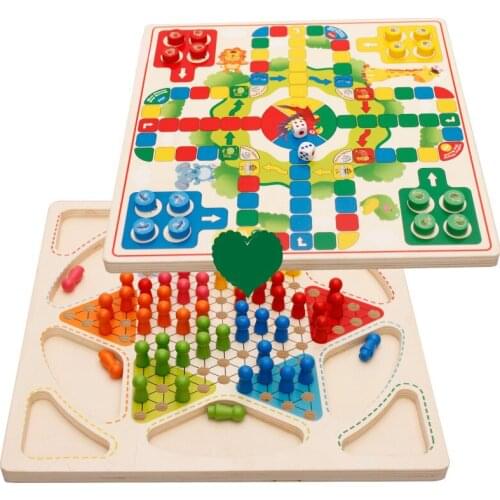 Educational Childrens Wooden toys Kids Checkers Flying chess Baby wood Puzzle toy