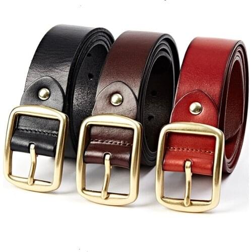 NHZ141 New Fashion male pin Leisure Top Layer Leather Belt Retro Mans Belts Copper Buckle Handmade Mosaic Jeans Belt