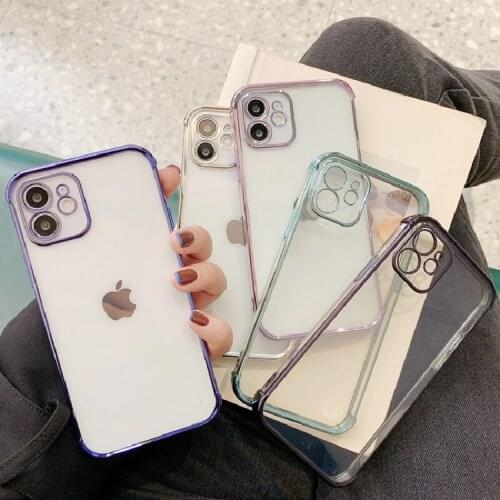 Luxury Plating Clear Phone Case For iPhone 12 11 Pro X XR XS Max 12 Mini 7 8 Plus SE2 Transparent Silicone Back Protective Cover