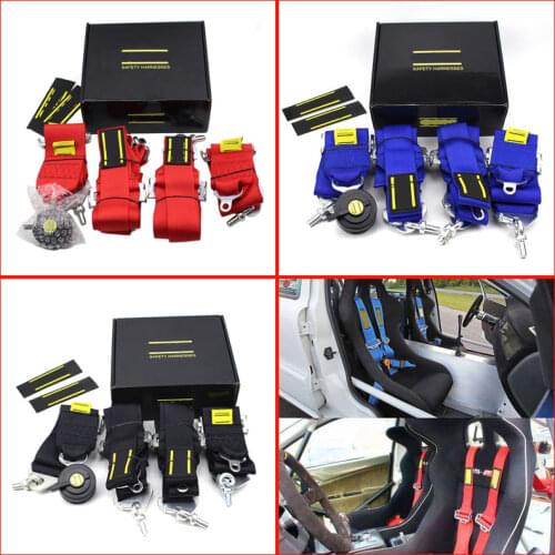 Universal 4 Point Racing Harness Safety Seat Belt Red/Blue/Black Adjustable Shoulder Strap